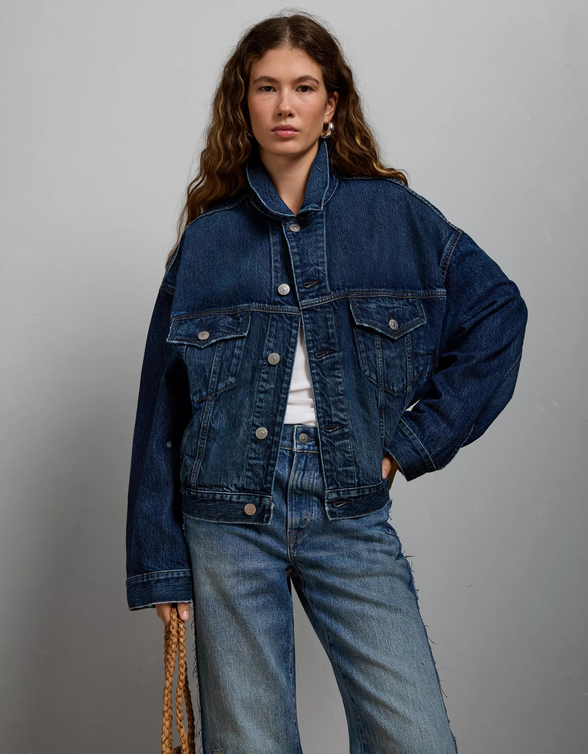 AE77 Premium Oversized Denim Jacket | American Eagle Outfitters (US & CA)