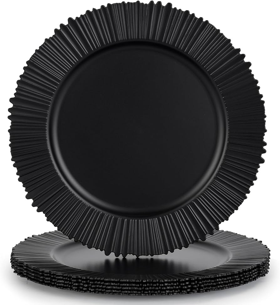 13" Floral Black Charger Plates, Classic Chargers for Dinner Plates, Reusable Plastic Table Setti... | Amazon (US)