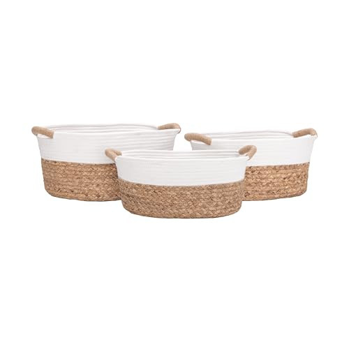 Seville Classics Premium Natural Handwoven Portable Laundry Bin Basket with Carrying Handles, Household Storage for Clothes, Linens, Sheets, Natural Water Hyacinth and White Rope, 3 Piece Set | Amazon (US)