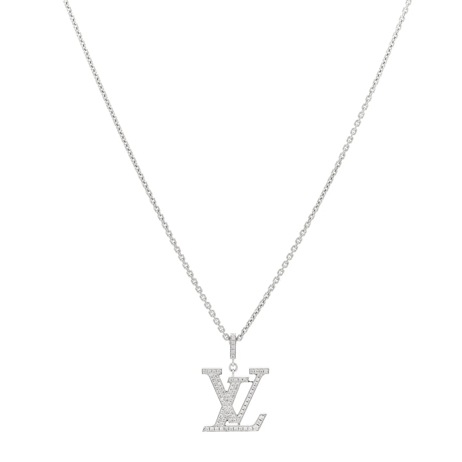 Louis Vuitton 18K White Gold Diamond LV Medium Pendant Necklace 1682164 | FASHIONPHILE (US)
