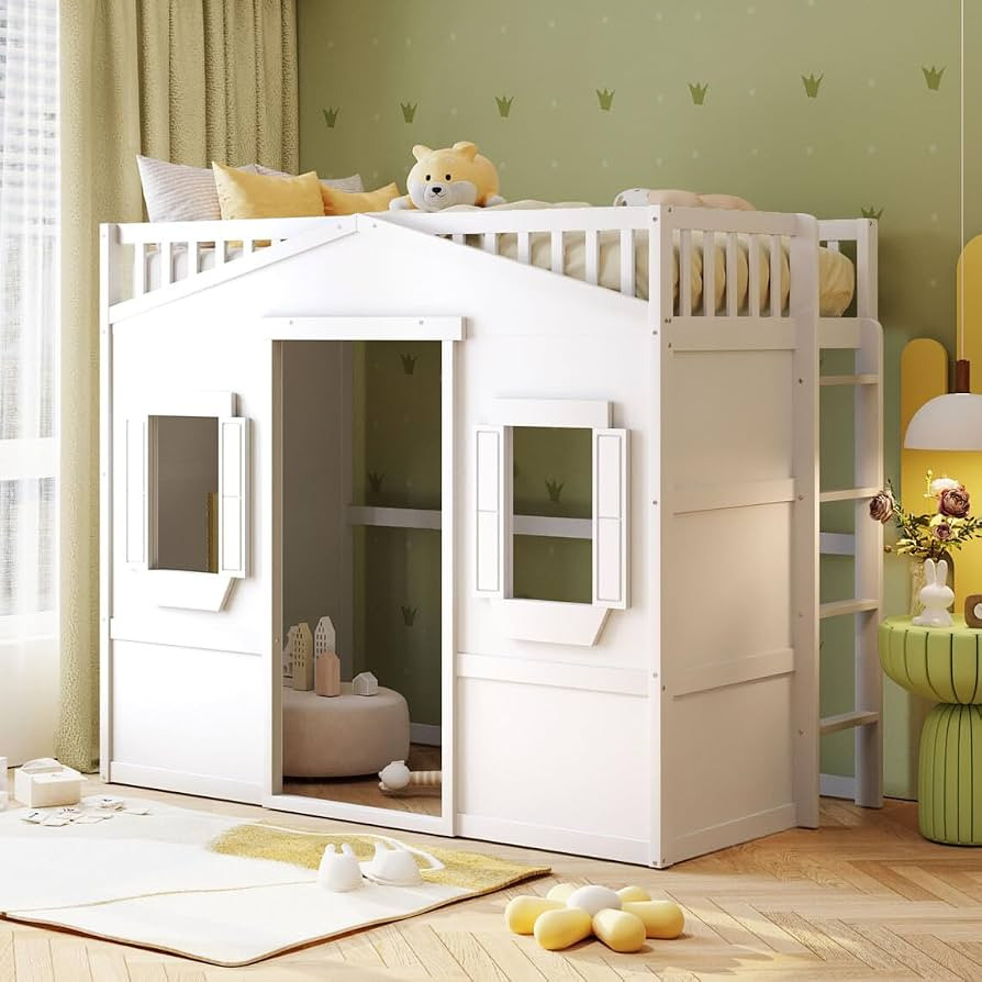 Twin Size Designs House Loft Bed, House Bed Frame with Ladder and Safety Guardrails,Ki-ds Playhou... | Amazon (US)