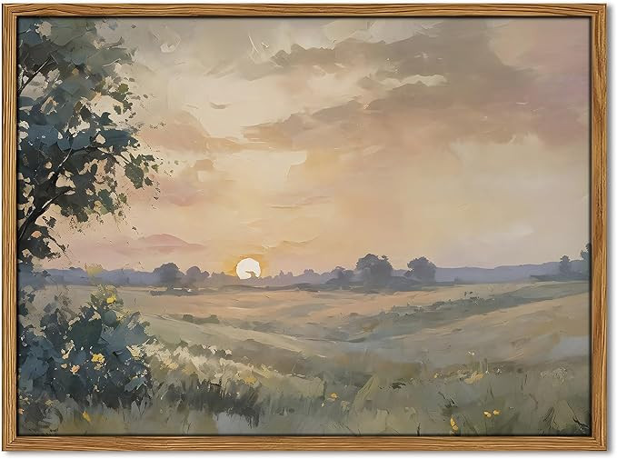 Wood Framed Vintage Wall Art, Sunset Landscape Wall Decor Paintings，Country Nature Pictures Can... | Amazon (US)
