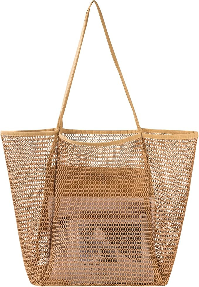 Tavaleu Mesh Beach Bag, Beach Bags for Women, Woven Straw Beach Tote Bag Waterproof with Inner Po... | Amazon (US)
