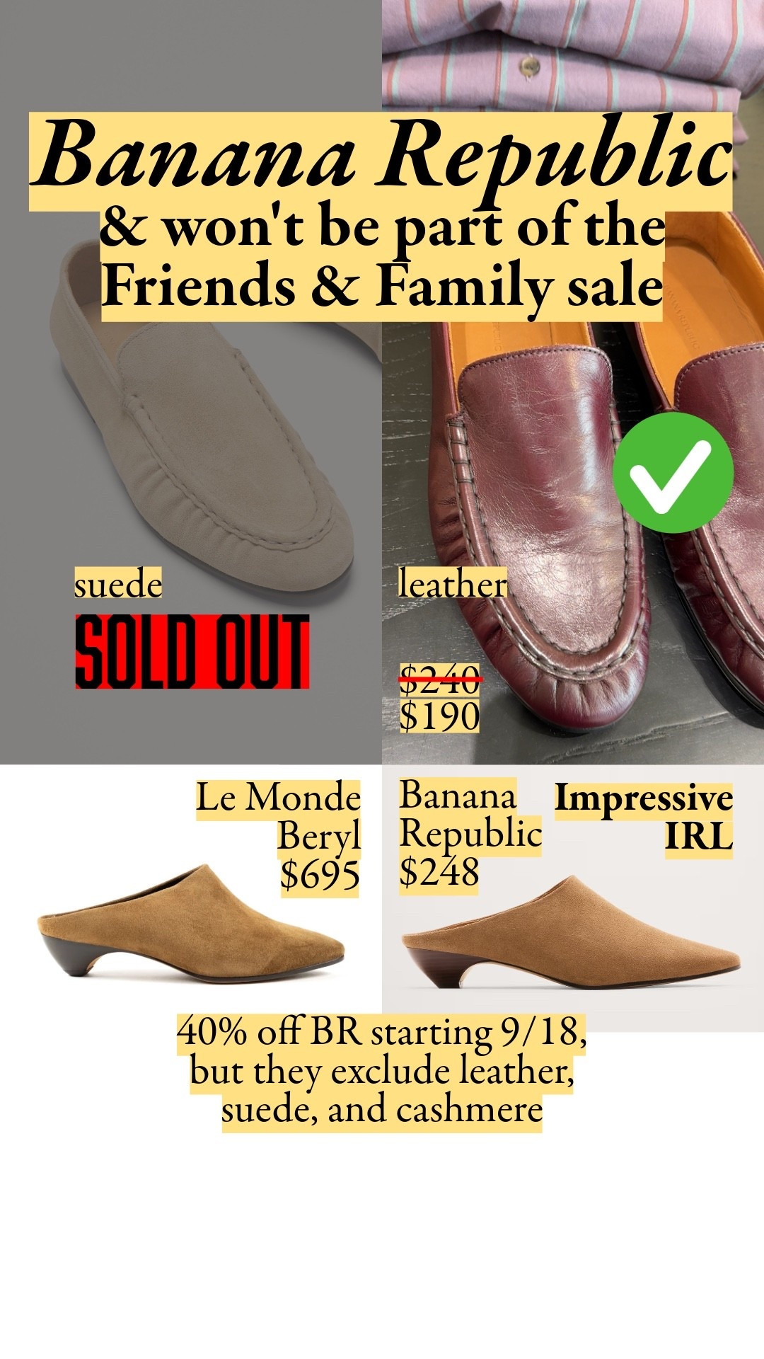 BR exclude leather, suede, and cashmere from their Friends & Family sale. Here's what I'm loving, including softly gathered loafers that looked flawless in person (online photos show bad ruching on one pair but good on the rest). I love their suede skirts – the suede is rich and even, very velvety, and the execution was excellent in person.

#LTKootd #LTKSeasonal