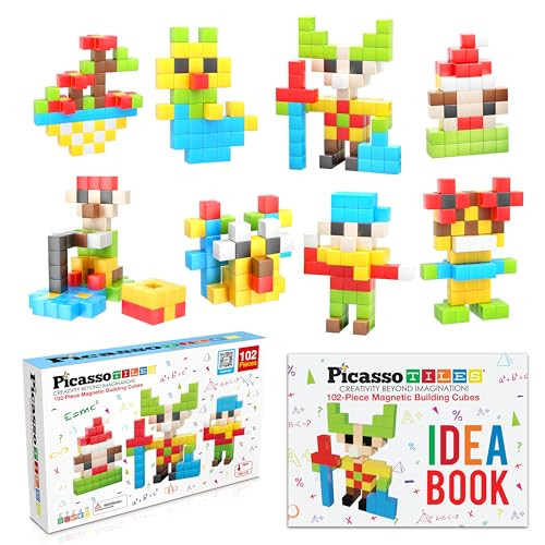 Picasso Cubes Kids Pixel 1” Magnetic Puzzle Cube 102 Piece Mix & Match with FREE Idea Book Sensory Toys STEAM Education Learning Building Block Magnets Construction ToySet Stacking Magnet Creative Kit | Amazon (US)