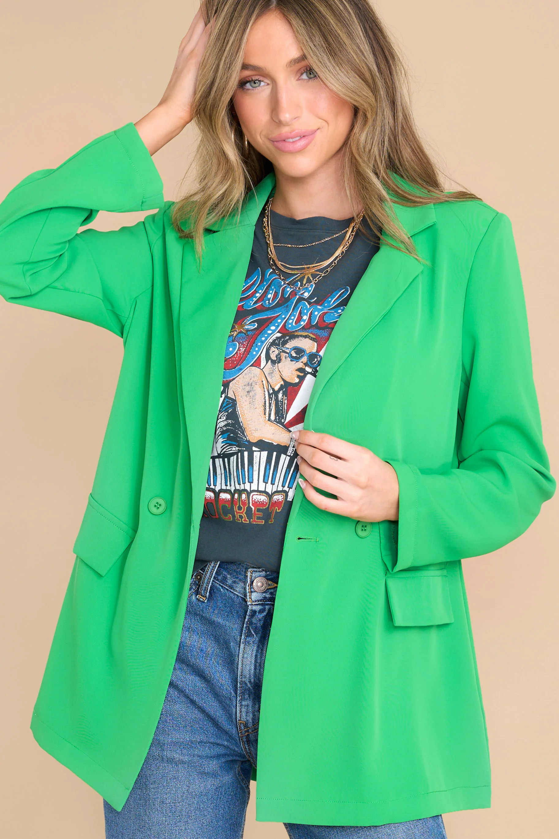 The Ultimate Feeling Green Blazer | Red Dress 
