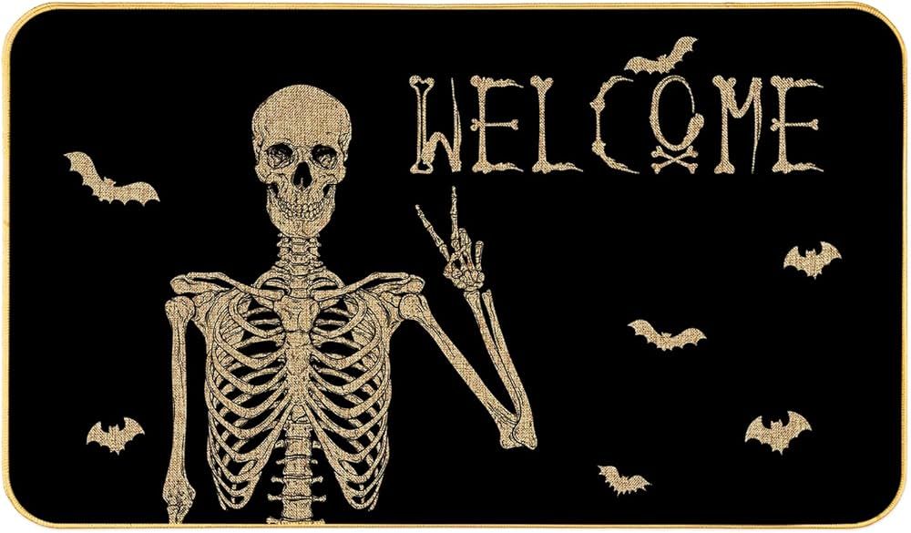 ARTUFAN Halloween Skull Doormat - Funny and Spooky Welcome Mat, Low-Profile Non-Slip Entr Door ma... | Amazon (US)
