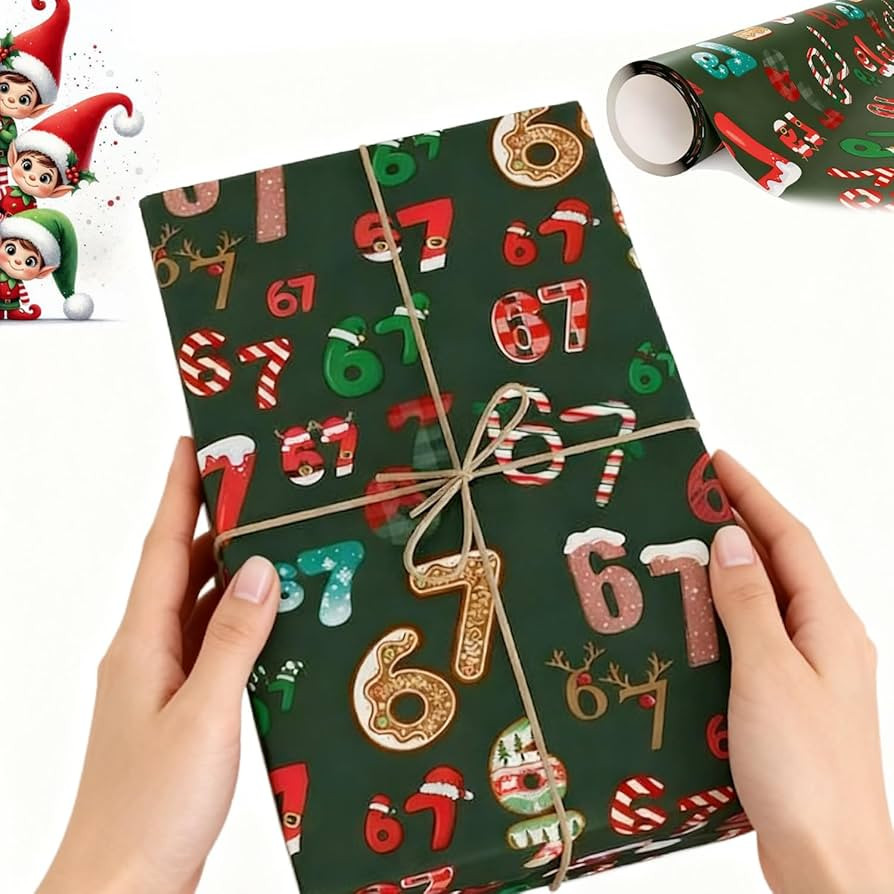 Treayes 67 Christmas Wrapping Paper, 30x36inch 67 Meme Christmas Gift Wrap,2025 Funny 6 7 Holiday... | Amazon (US)