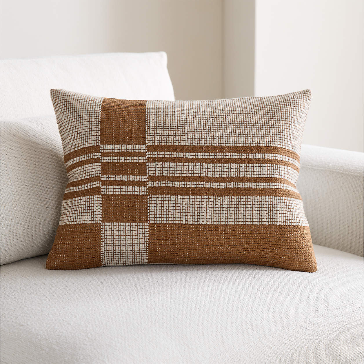Wool/Linen Plaid 22"x15" Maple Brown Throw Pillow with Down-Alternative Insert + Reviews | Crate ... | Crate & Barrel
