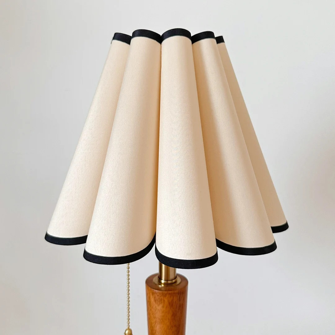 Handmade Black Trim Flower Ruffle Beige Fabric Tall Pleated Shade, for Standard Table Lamps Harp ... | Etsy (US)