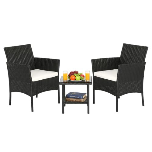 FDW 3-Piece Patio Furniture Set | Black & Beige | Outdoor Wicker Furniture | Amazon (US)