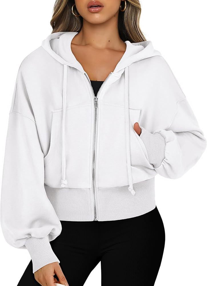 ANRABESS Women's Zip Up Hoodies Cropped Sweatshirts Full Zip Jackets 2024 Casual Fashion Fall Out... | Amazon (US)