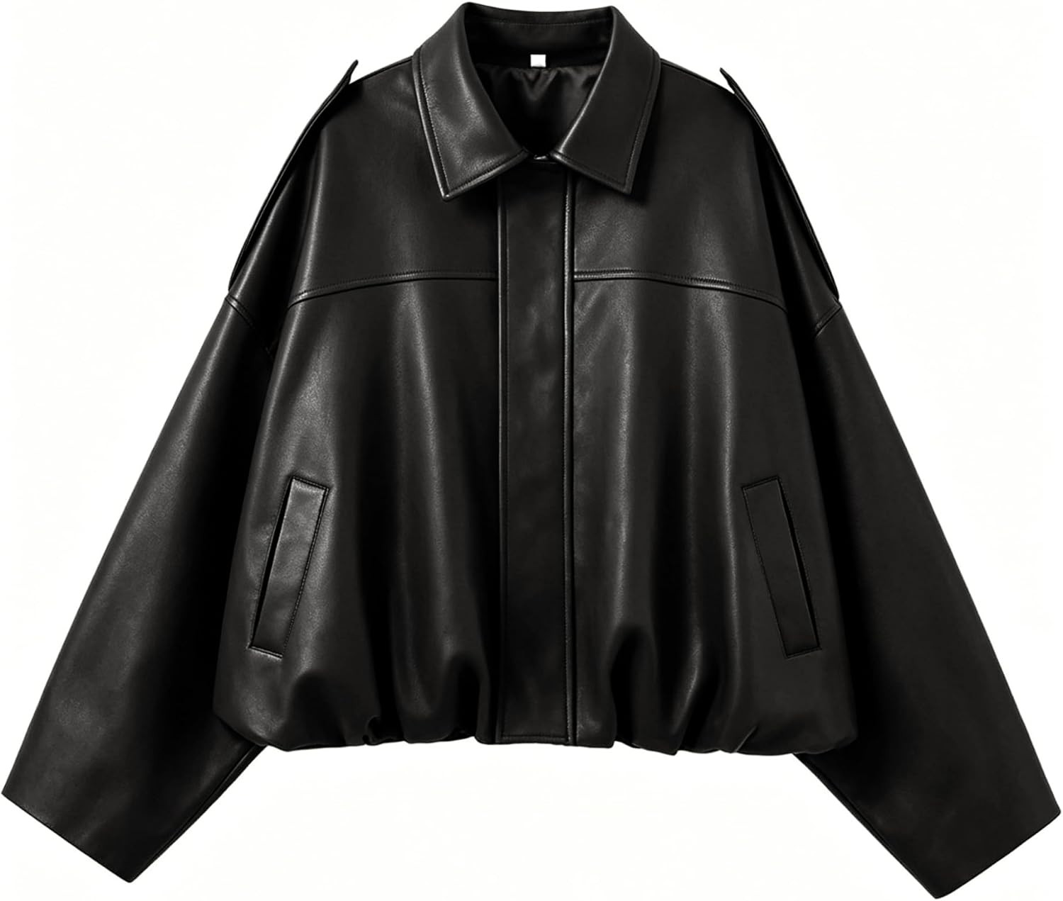 Dqbeng Womens Faux Leather Jacket Oversized Zip Up Bomber Coat with Pockets | Amazon (US)