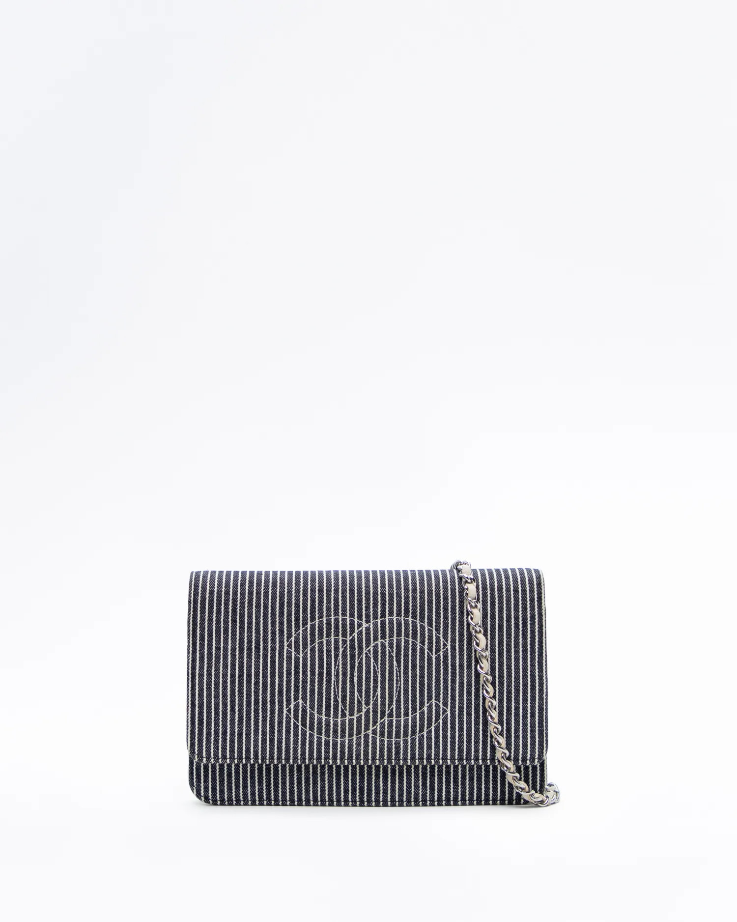 Denim Striped Wallet on a Chain | Vivrelle