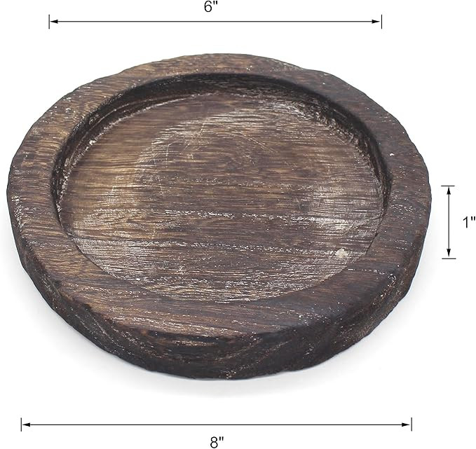 CVHOMEDECO. Primitives Solid Wood Decorative Plate Vintage Round Hand Carved Wooden Candle Plate ... | Amazon (US)