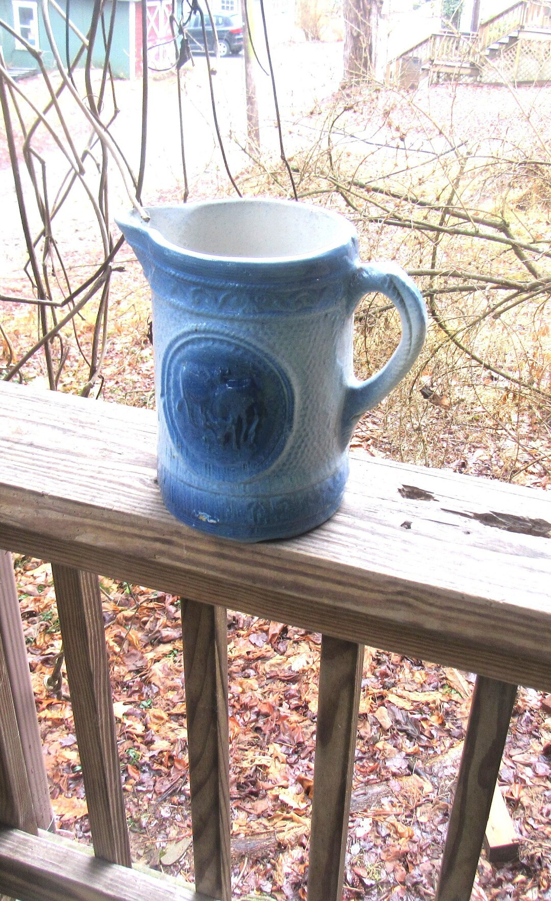BLUE STONEWARE PITCHER With 2 Cows - Etsy | Etsy (US)