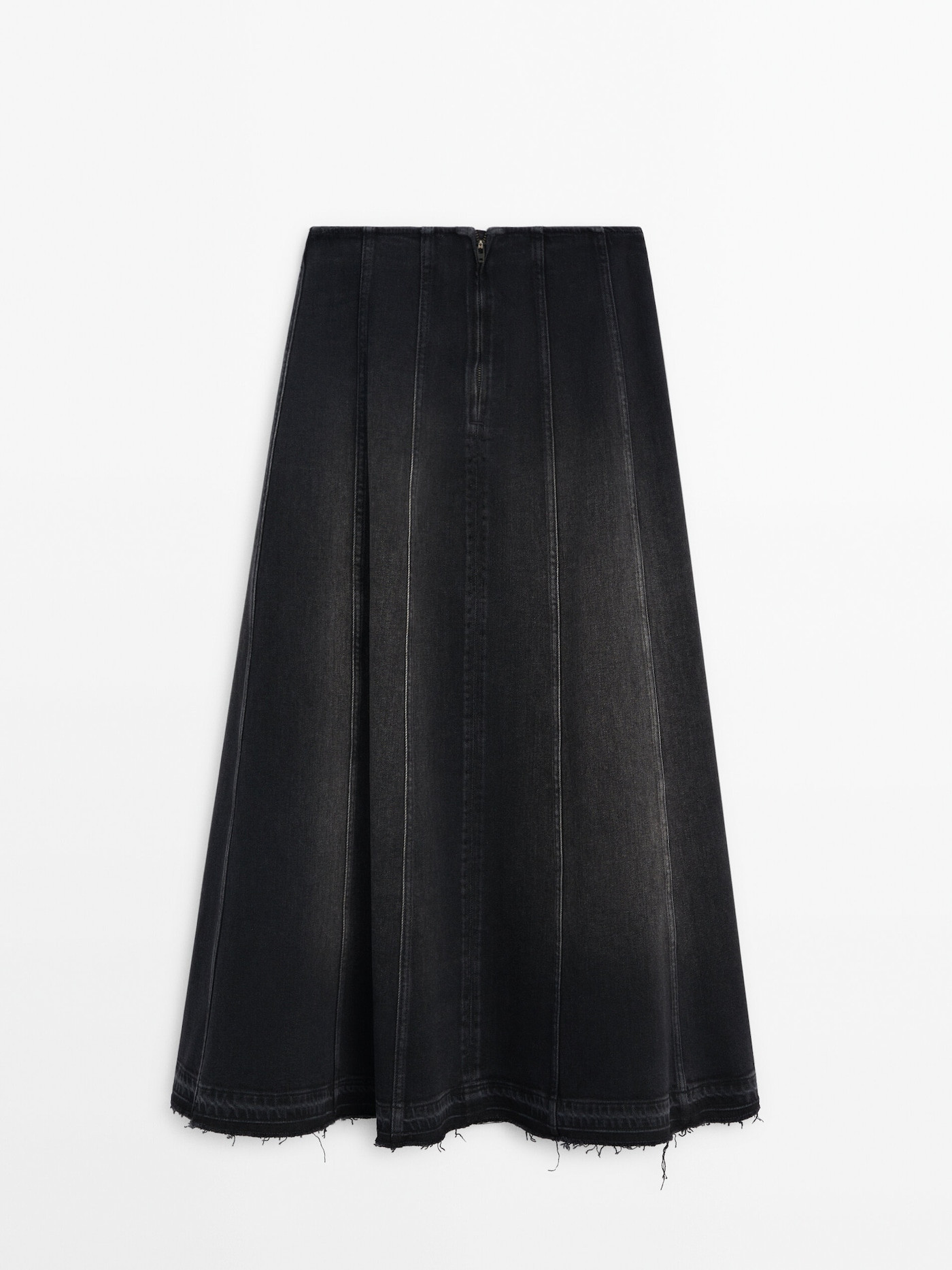 Denim midi skirt with seams and frayed hem | Massimo Dutti US