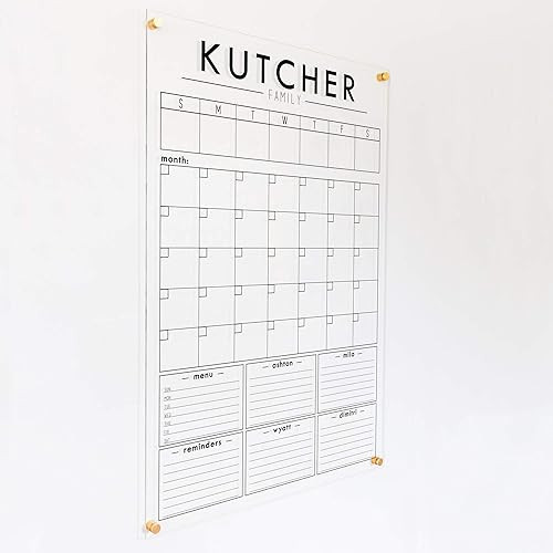 Acrylic Command Center, Dry Erase Monthly Acrylic Calendar, 26x38 Dry Erase Wall Calendar | Amazon (US)
