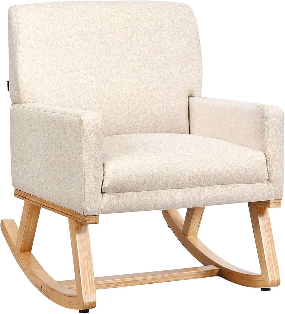 Giantex Upholstered Rocking Chair with Fabric Padded Seat and Solid Wood Base, Comfortable Rocker... | Amazon (CA)
