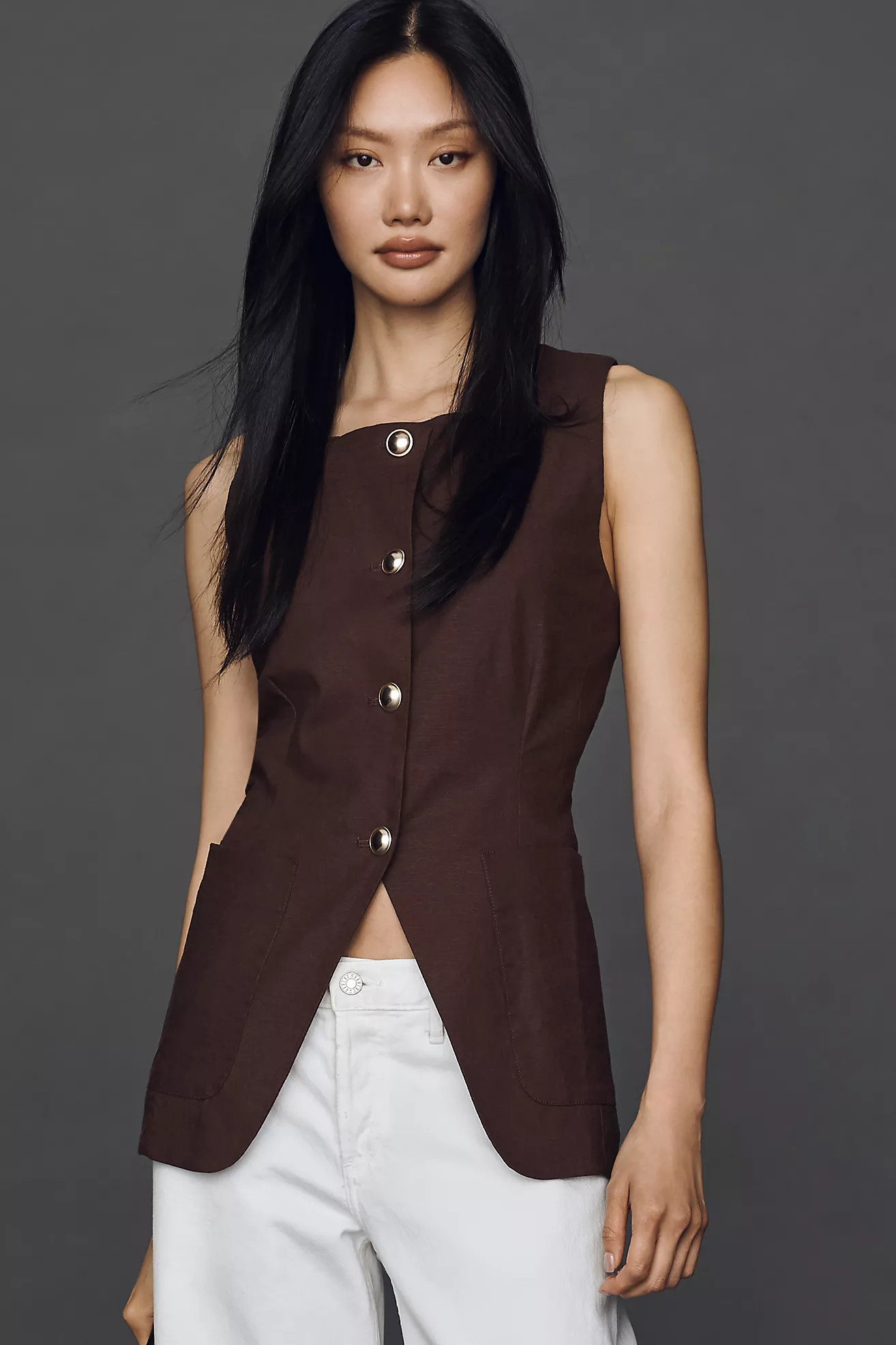 Maeve Linen Blend Cutaway Vest | Anthropologie (US)