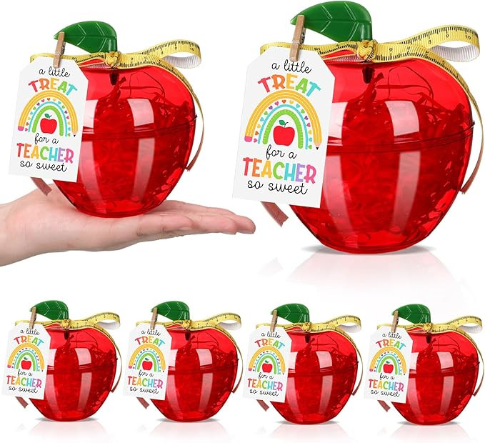 6 Sets Plastic Apple Containers for Teacher Red Clear Apple Shaped Candy Jar Back to School Gifts... | Amazon (US)