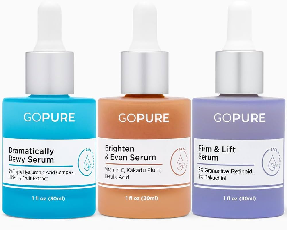 goPure Power Serum Trio Set - Radiant Vitamin C Serum, Hydrating Hyaluronic Acid Serum, Bakuchiol... | Amazon (US)