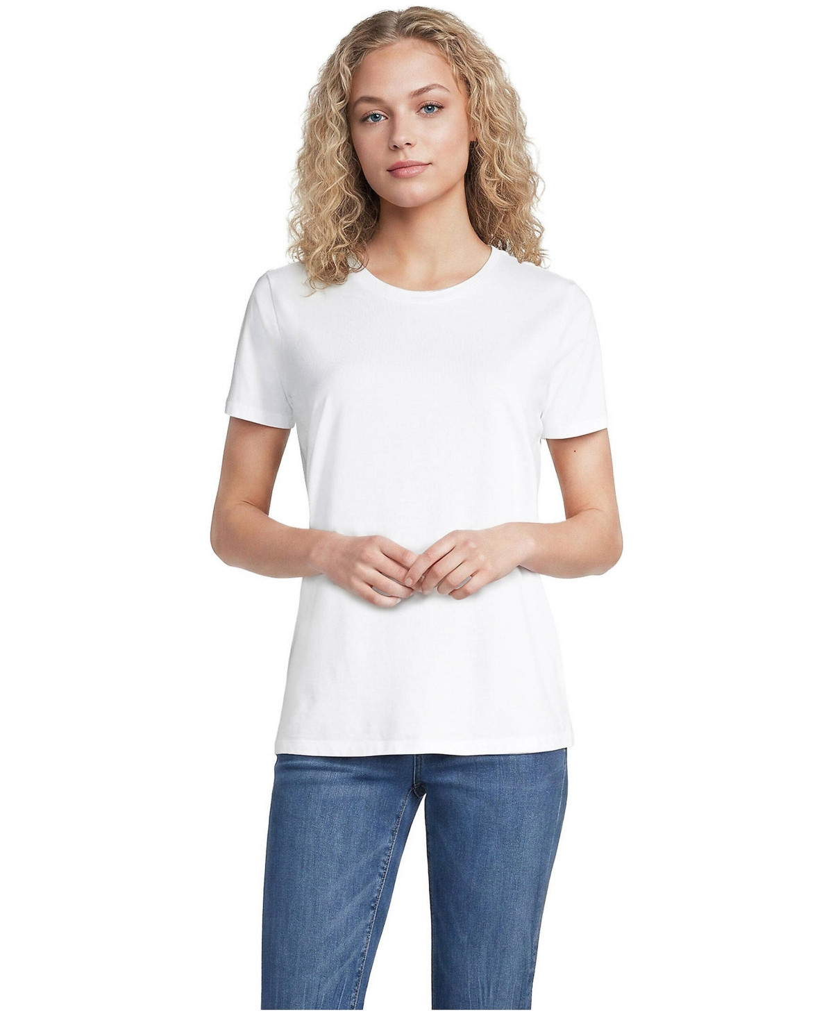 Lands' End Women's Relaxed Supima Cotton Short Sleeve Crewneck T-Shirt - White | Macy's