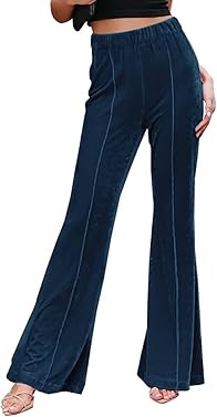 NIMIN High Waisted Velvet Flare Pants for Women Business Casual Long Pants Trousers | Amazon (US)
