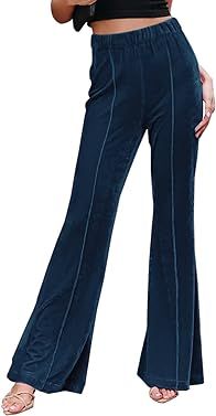 NIMIN High Waisted Velvet Flare Pants for Women Business Casual Long Pants Trousers | Amazon (US)
