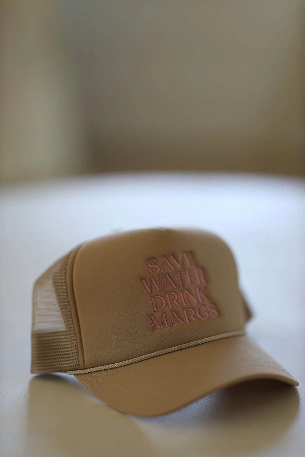 Save Water Drink Margs Embroidered Trucker Hat - Beige | Hazel and Olive