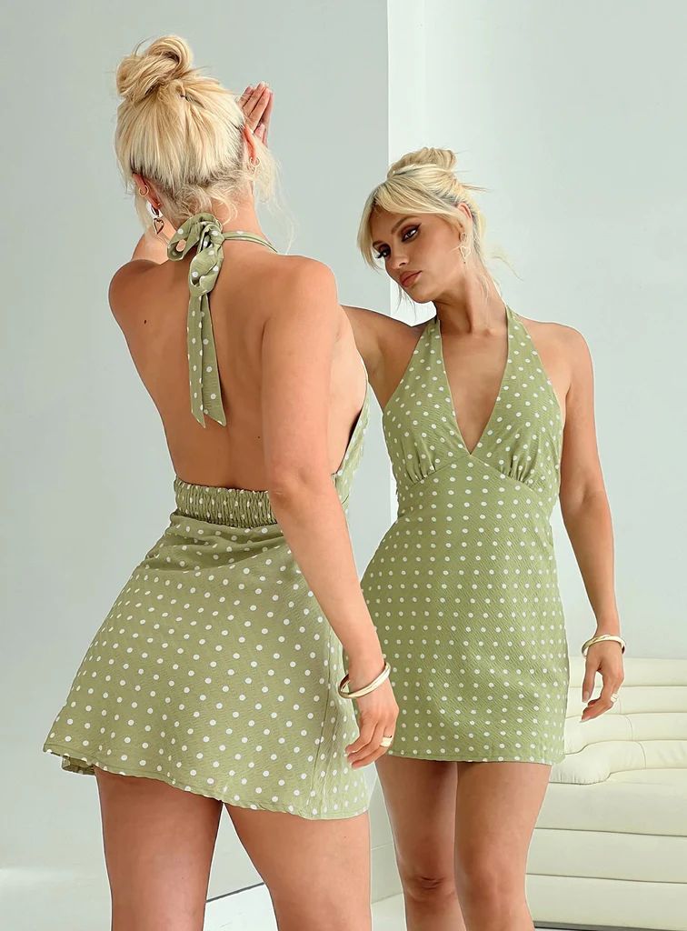 Kopra Halter Mini Dress Green | Princess Polly US