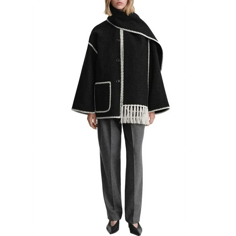 Chouyatou Womens Winter Wool Coats Embroidered Button Down Woolen Blend Trench Coat with Tassel S... | Walmart (US)