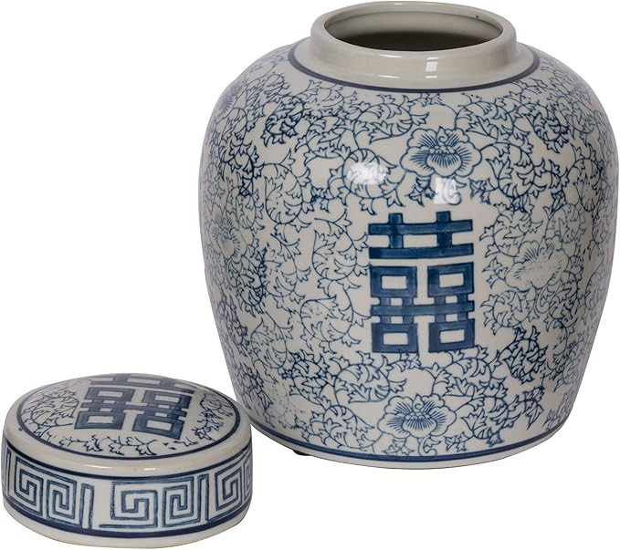 A&B Home Blue and White Ceramic Ginger Jar with Lid Ancient Chinese Oriental Style Multi Purpose | Amazon (US)