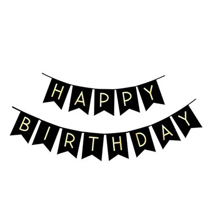 Fecedy Black Happy Birthday Bunting Banner With Shiny Gold Letters Party Supplies | Walmart (US)