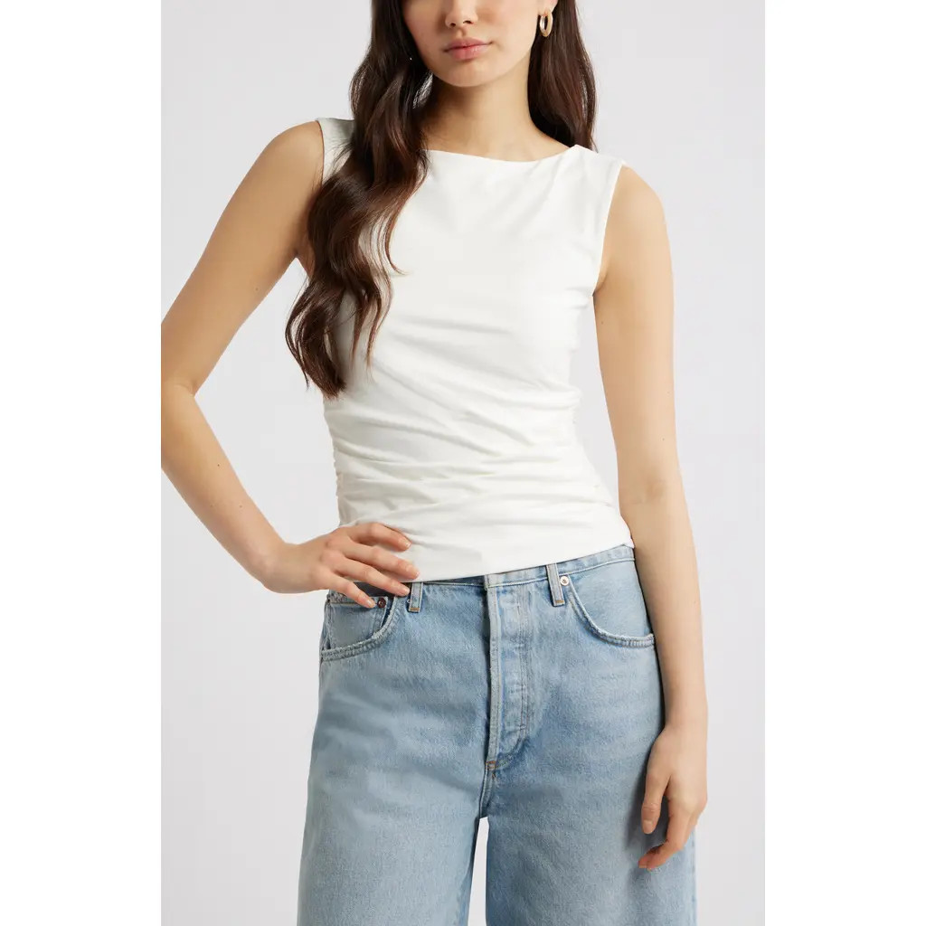 Open Edit Boat Neck Sleeveless Top in Ivory at Nordstrom, Size Xx-Small | Nordstrom