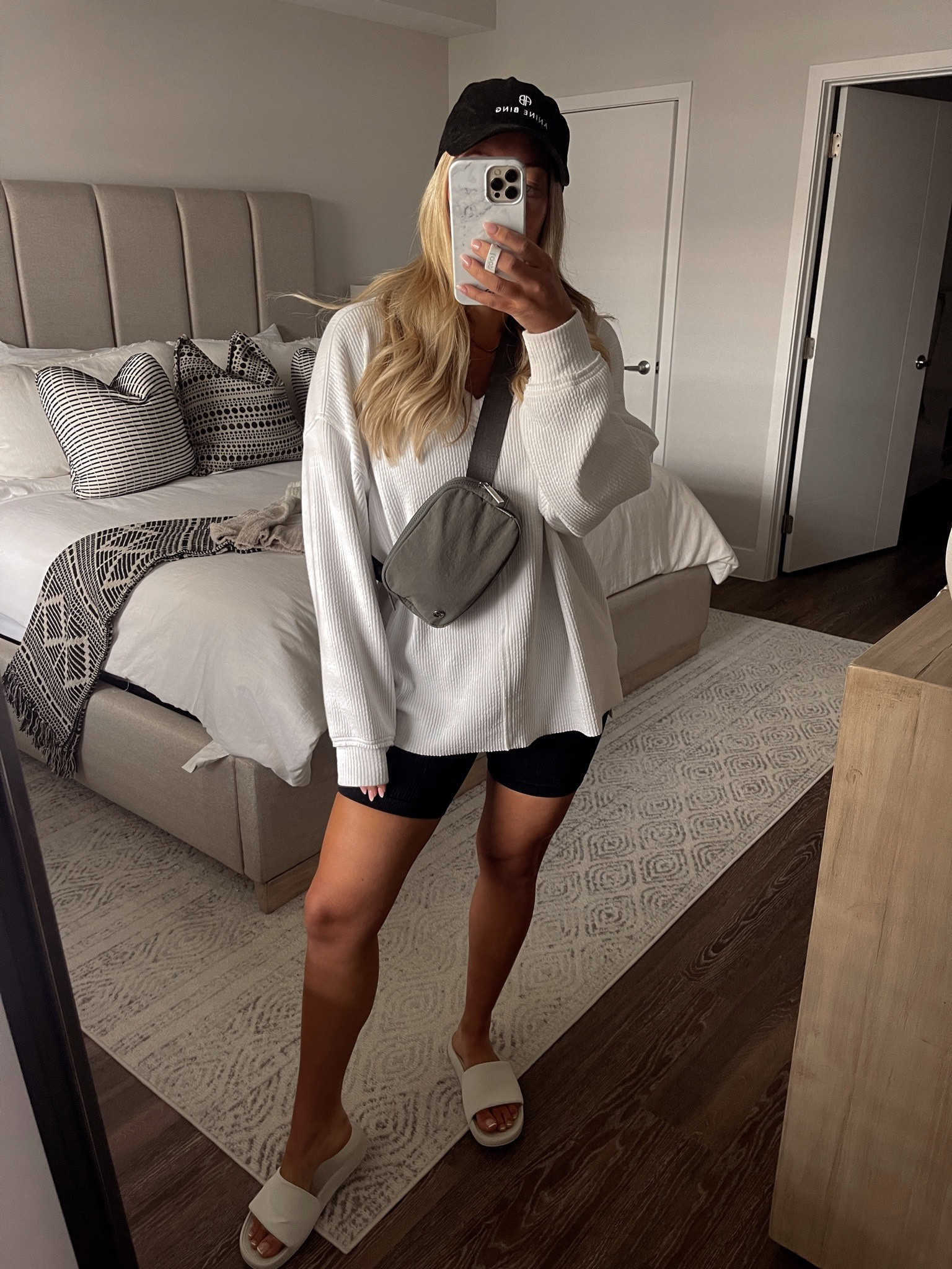 Oversized white sweatshirt, biker shorts, Lulu slides, belt bag

Spring look, casual spring, spring athleisure, Lululemon, belt bag, bum bag, oversized sweatshirt 

#LTKstyletip #LTKunder50 #LTKFind