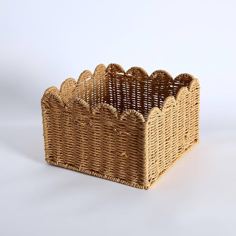 Scalloped Edge Basket, Wicker Storage Baskets, Hand Woven Baskets for Shelves,Natural Baskets for... | Amazon (US)