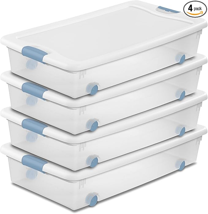 Sterilite 4-Pack 56 Quart Wheeled Latching Box, Underbed Clear Plastic Storage Organizer - Under ... | Amazon (US)