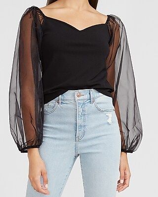 Organza Sleeve Sweetheart Top | Express