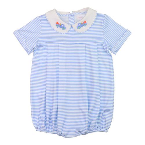 Blue Stripe Knit Embroidered Easter Truck Bubble | Cecil and Lou