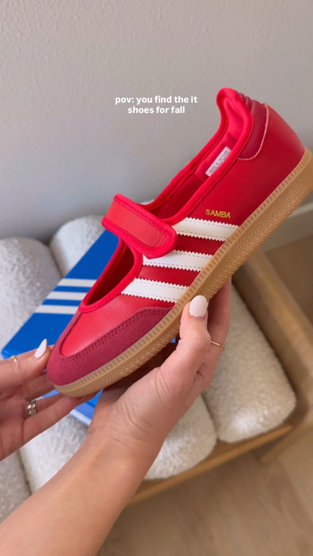 Restocked just in time for fall! The cutest samba janes! This color adds a fun pop to any outfit. These are very comfy and would be perfect for the classroom!

Adidas, samba janes, red shoes, teacher style
