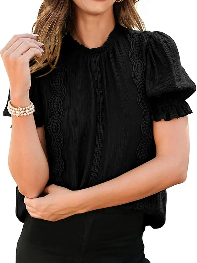 PRETTYGARDEN Womens Summer Tops Trendy Mock Neck Puff Sleeve Blouse Dressy Casual Business Wester... | Walmart (US)