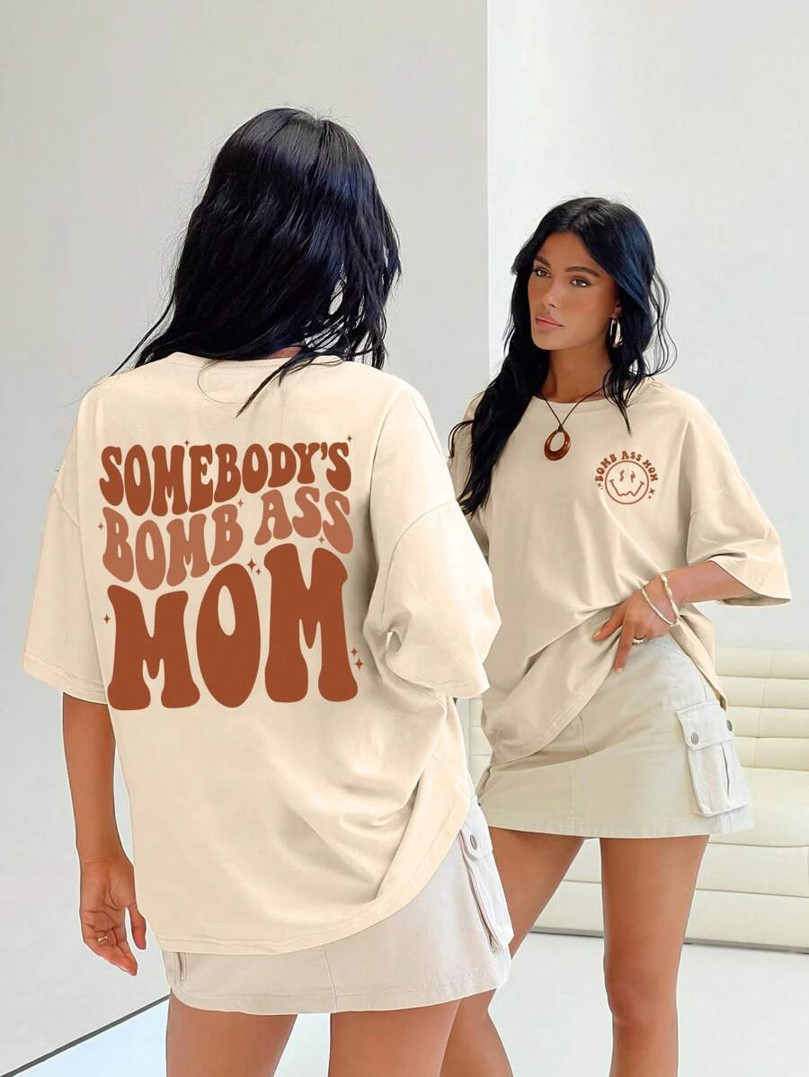 INAWLY Women's Summer Casual Loose Fit Drop Shoulder T-Shirt With Letter Print Graphic Tees Women... | SHEIN