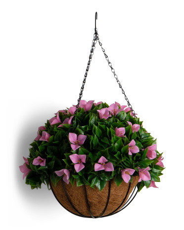 14in Outdoor Safe Faux Bougainvillea In Hanging Basket | TJ Maxx
