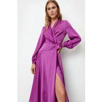 Womens Satin Wrap Long Sleeve Maxi Dress - Purple - 4, Purple | NastyGal (UK, IE)