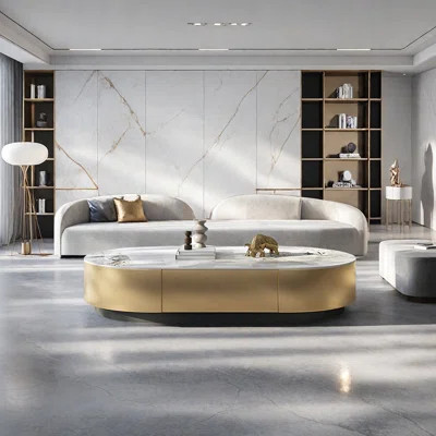 Modern oval stone slab coffee table | Wayfair North America