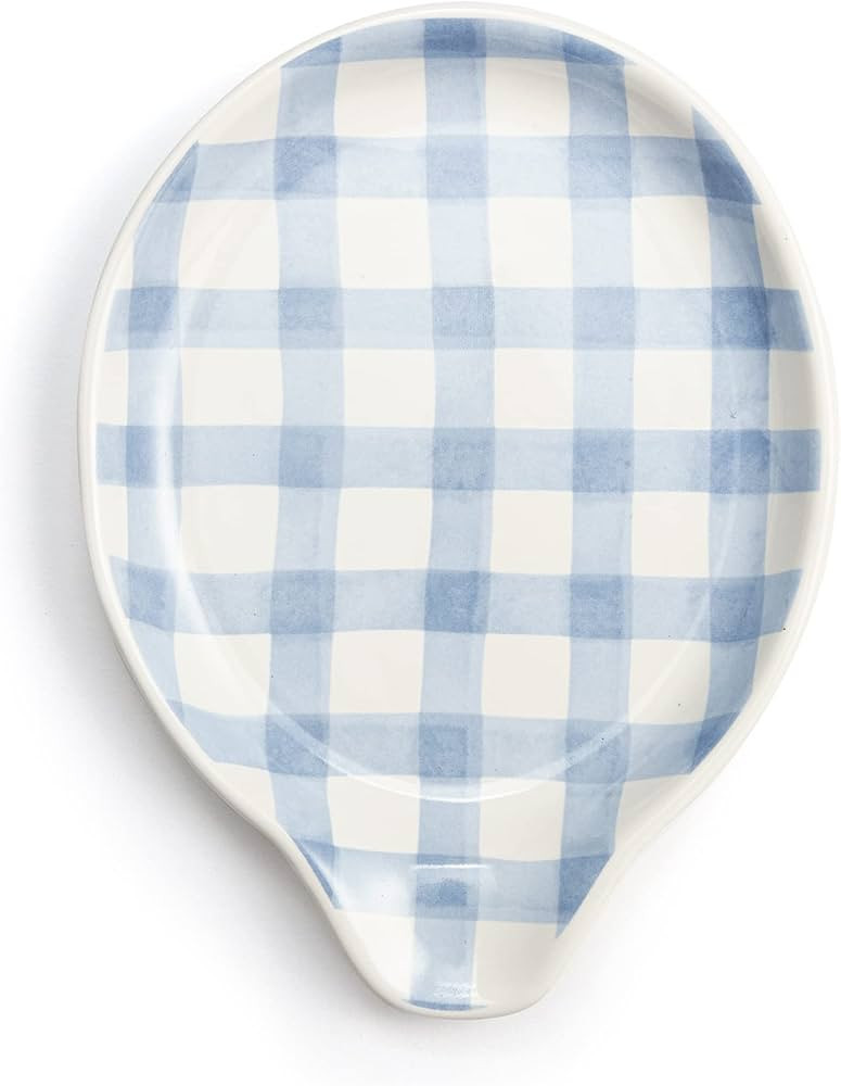 DEMDACO Blue Gingham Plaid 6 x 4.5 Stoneware Spoon Rest | Amazon (US)