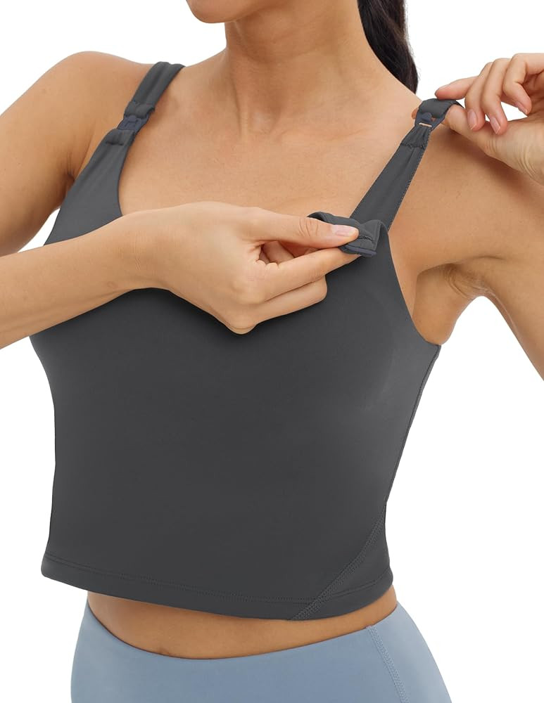 Foucome Womens Nursing Bras for Breastfeeding Maternity Tank Tops Crop Top with Built in Bra Long... | Amazon (US)