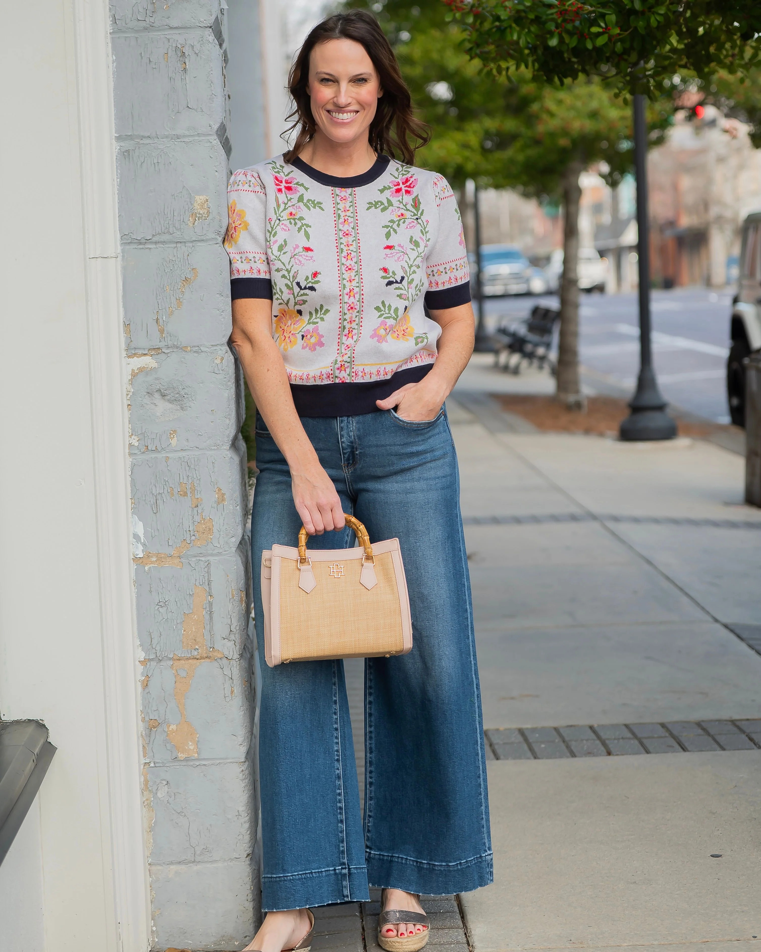 Simone Floral Short Sleeve Sweater | Caroline Hill
