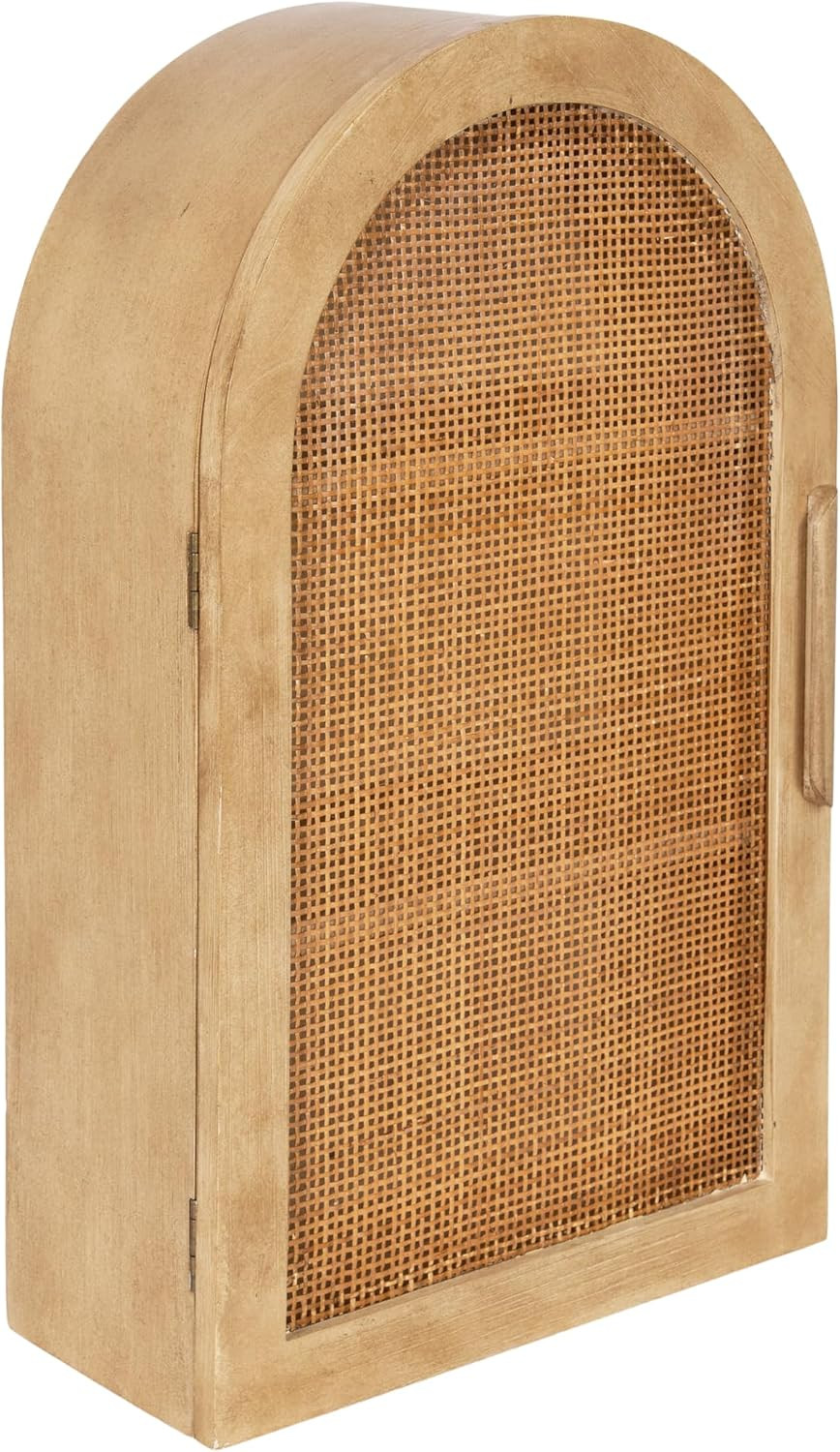 Kate and Laurel Ori Transitional Cane One-Door Arched Wall Cabinet, 15 x 8 x 24, Natural, Decorative Rattan Wall Storage Cabinet with Three Shelves for Entryway or Living Room Decor | Amazon (US)